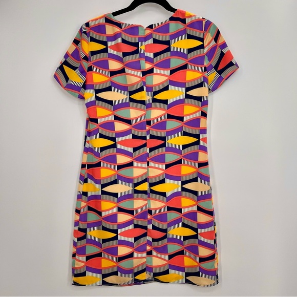 Lavender Brown Retro Multicolor Short Sleeve Mini Dress Shift Geometric XS - Picture 4 of 6